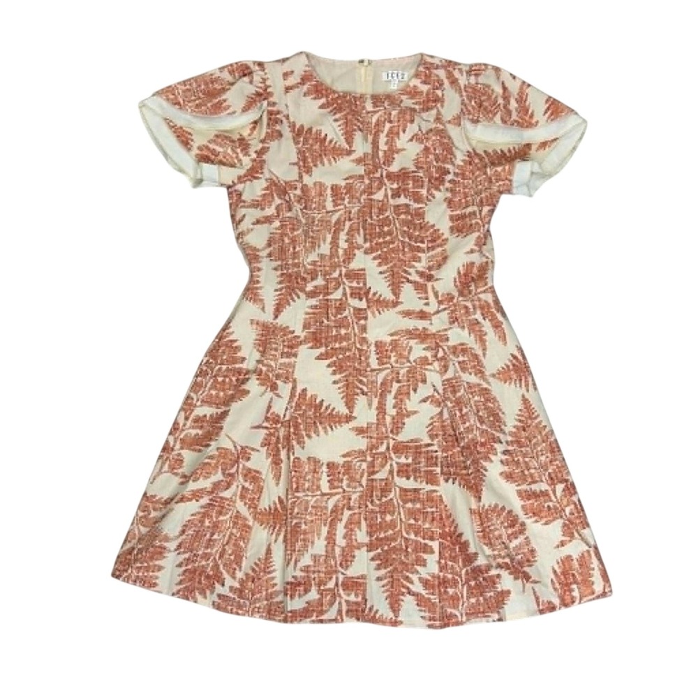 TCEC Womens Rusty Mauve Fern Leaf Print Cotton Linen Mini Dress Small CD06075